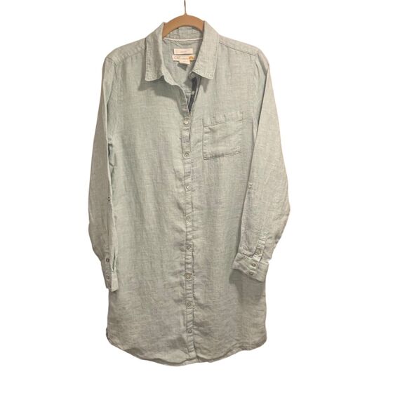 C & C California Womens Minimalist Green Linen Shirt Dress S Beach Vaction Boho - Picture 1 of 5